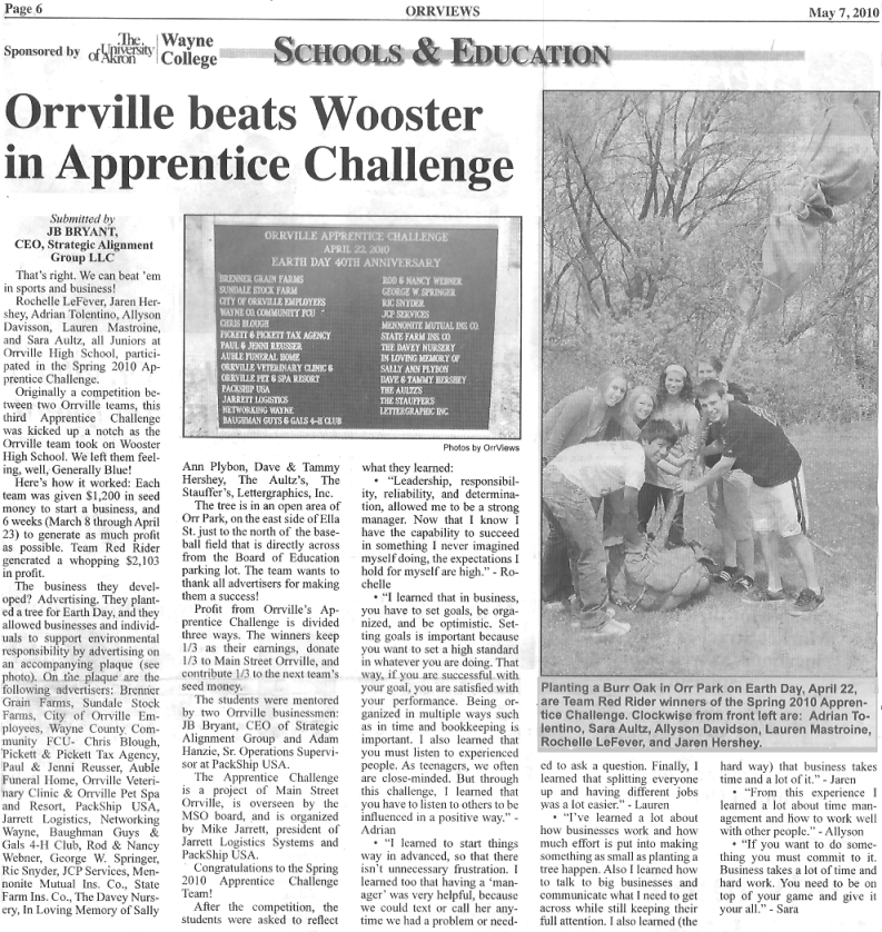 Apprentice Challenge Spring 2010 article in OrrViews.